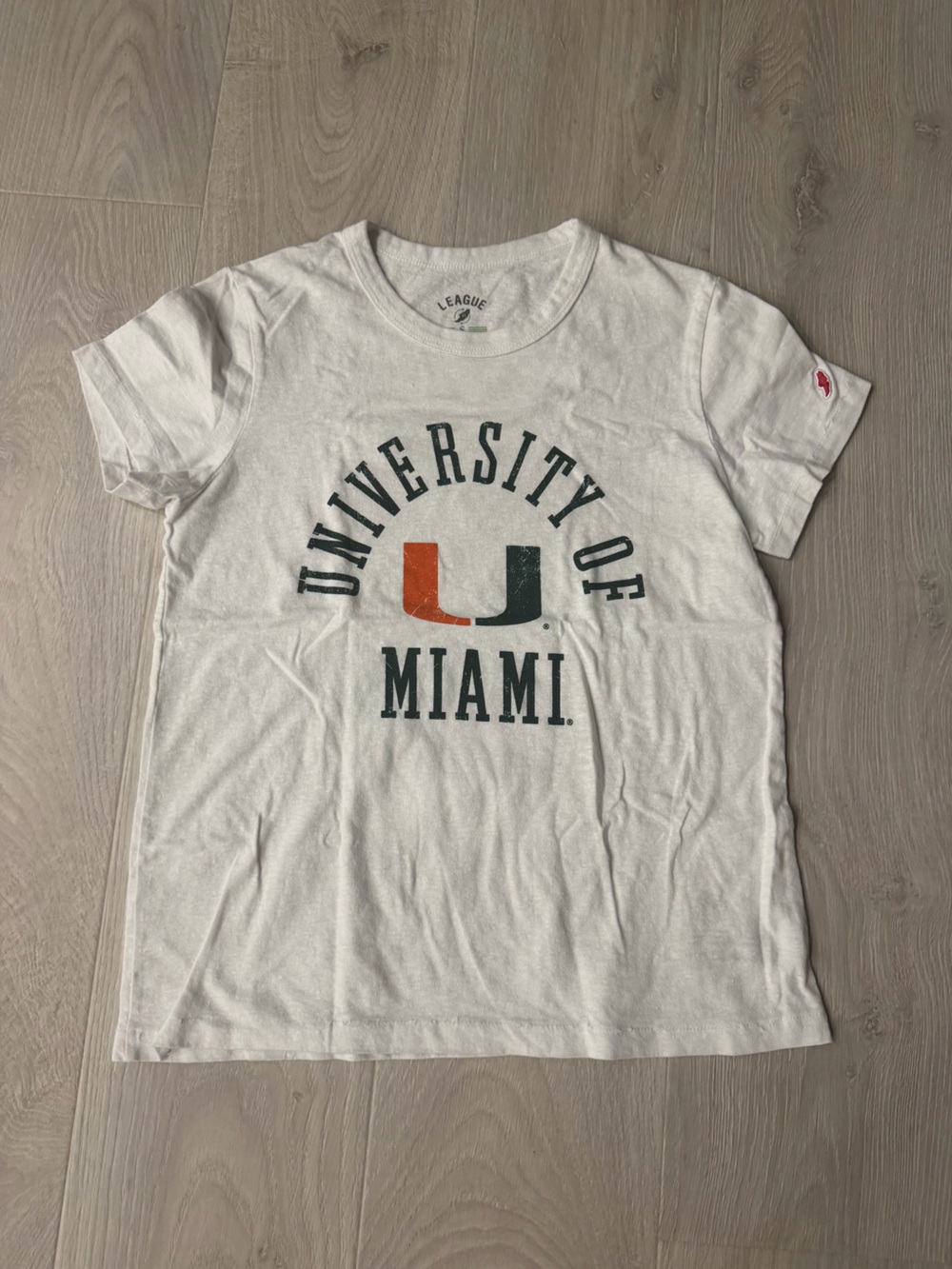League University of Miami White Short-SleeveTee with Green and Orange Graphic